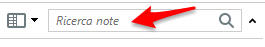 Freccia che indica la barra di ricerca note in Evernote.