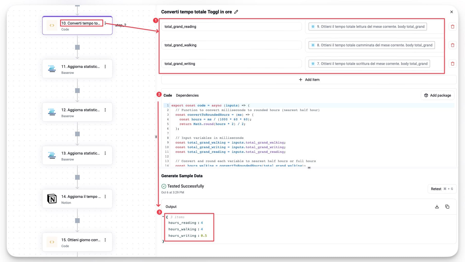 Azione di Activepieces per convertire il tempo totale di Toggl in ore