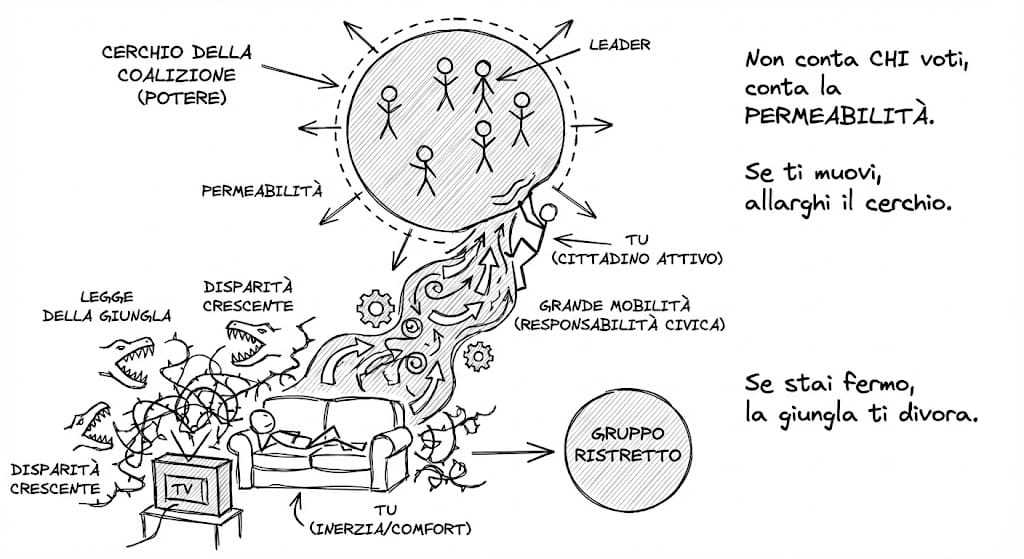 l'apatia restringe la coalizione e crea disparità, la partecipazione attiva allarga il potere politico.