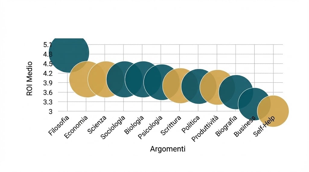 Grafico a bolle che ordina i topic di lettura in base al ROI