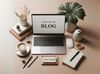 Laptop con scritta "GESTIRE UN BLOG", tazza di caffè e accessori da ufficio. #Blogging #GhostCMS